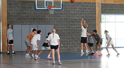Nike Basketball Camp athletes participate in a scrimmage